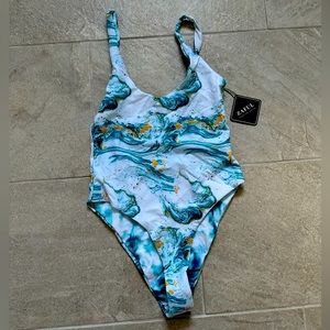 New Zaful blue tie dye one piece bathing suit size small